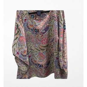 Susan Graver Paisley Print Blouse in Pastel Blue, Pink & Green ptp 23